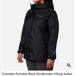 Columbia rain jacket size xs also fit S for fitted look.